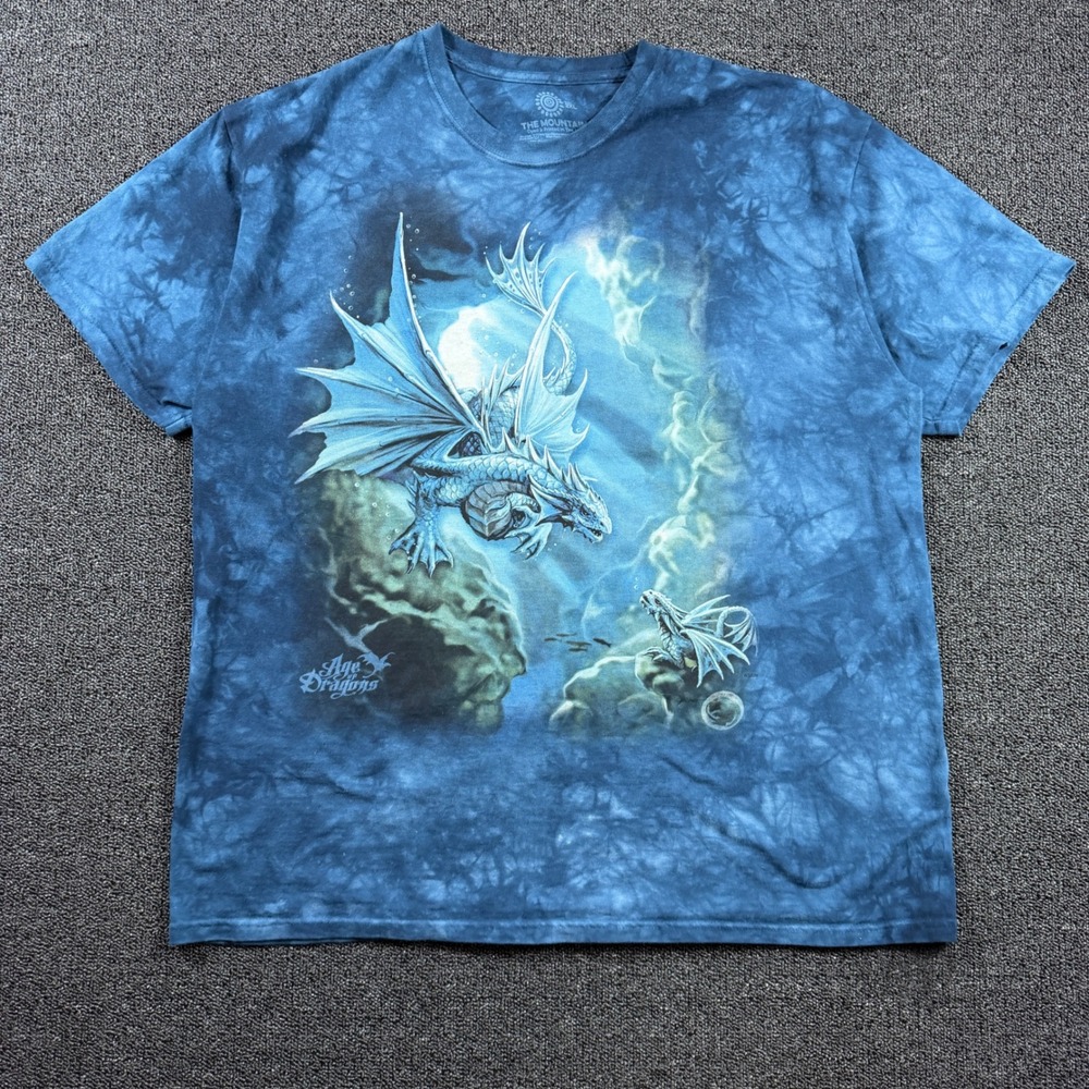The Mountain Age of Dragons Blue Water Dragon Tie Dye T-Shirt Mens 2XL Fantasy